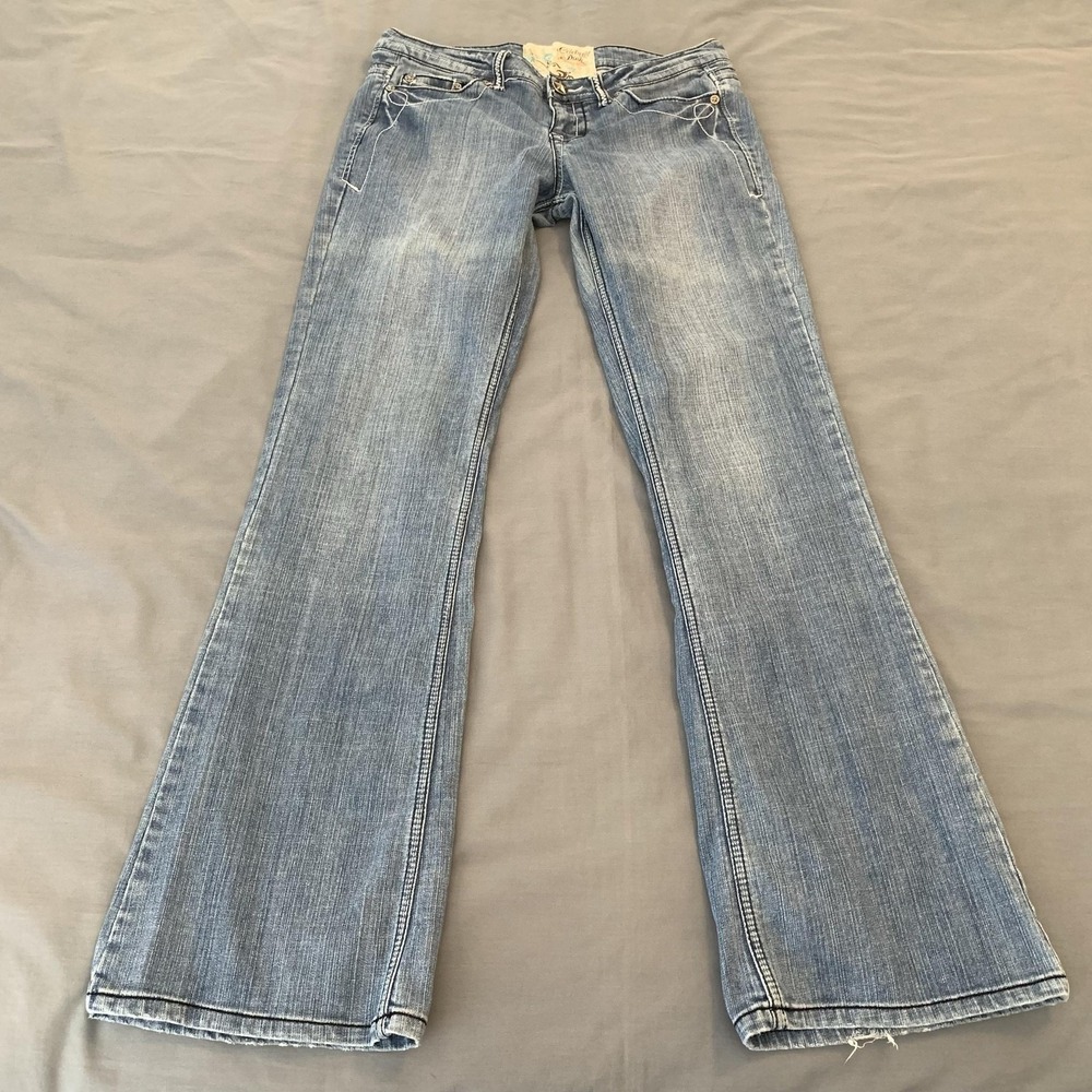 Celebrity Pink Jeans Juniors 13 Blue Med Wash Low Rise Flare Embroidered Denim